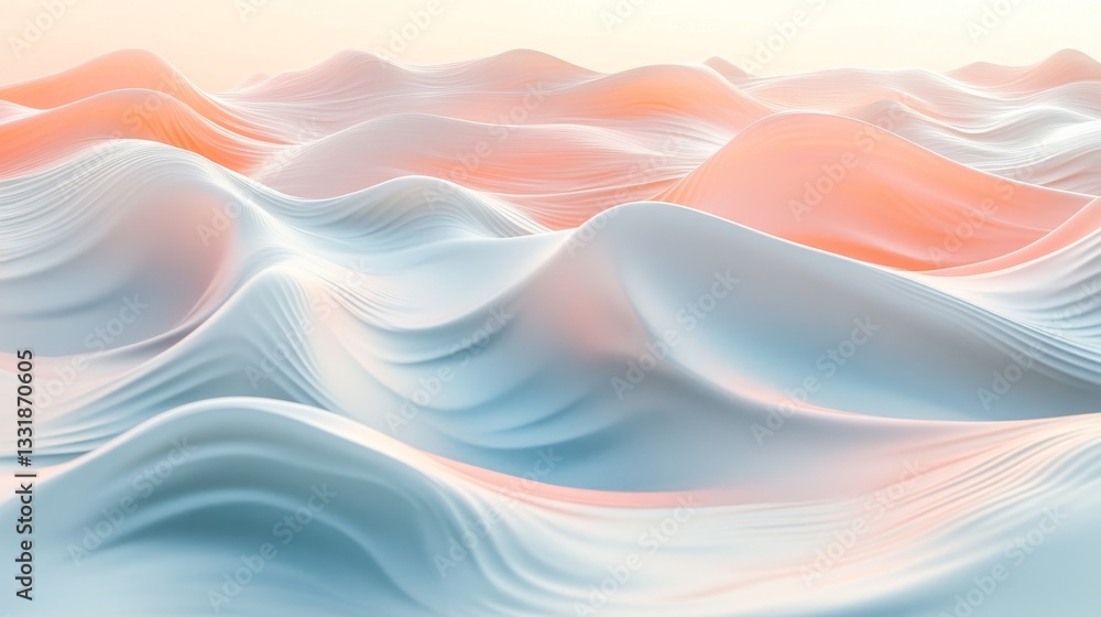 Poster abstract rendering of undulating smooth waves in pastel colors
