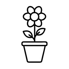 Minimalist Flower Pot Icon – Black and White Floral Line Art for Gardening and Decor