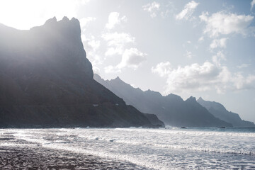 Dramatic Coastal Landscape of Tenerife, Spain – Ocean Waves and Rugged Mountains