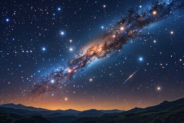 Night Sky Stars and Galaxies Over Shiny Starry Universe Background