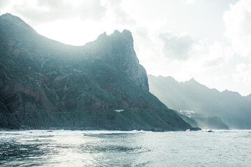Dramatic Coastal Landscape of Tenerife, Spain – Ocean Waves and Rugged Mountains