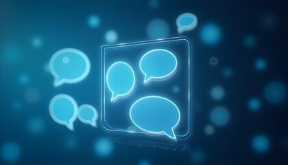 Abstract digital illustration featuring floating speech bubbles in a blue background, symbolizing communication and conversation.