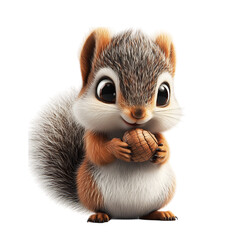Obraz premium A Fluffy 3D Cartoon Squirrel with Bushy Tail Holding Isolated on Transparent Background