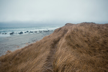 Scenic Coastal Dunes of Ogna and Brusand Beach, Norway – Windy Seashore with Golden Grass