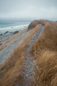 Scenic Coastal Dunes of Ogna and Brusand Beach, Norway &ndash; Windy Seashore with Golden Grass
