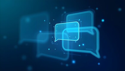 A digital illustration featuring glowing chat bubbles on a blue background, symbolizing communication and online interactions.