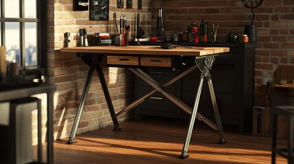Industrial Workshop Desk in Sunny Loft