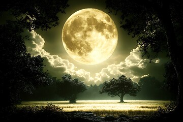 Full moon over night field
