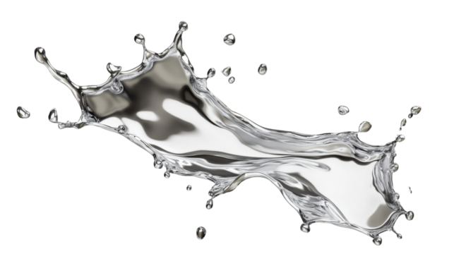 Splashing silver liquid on transparent background