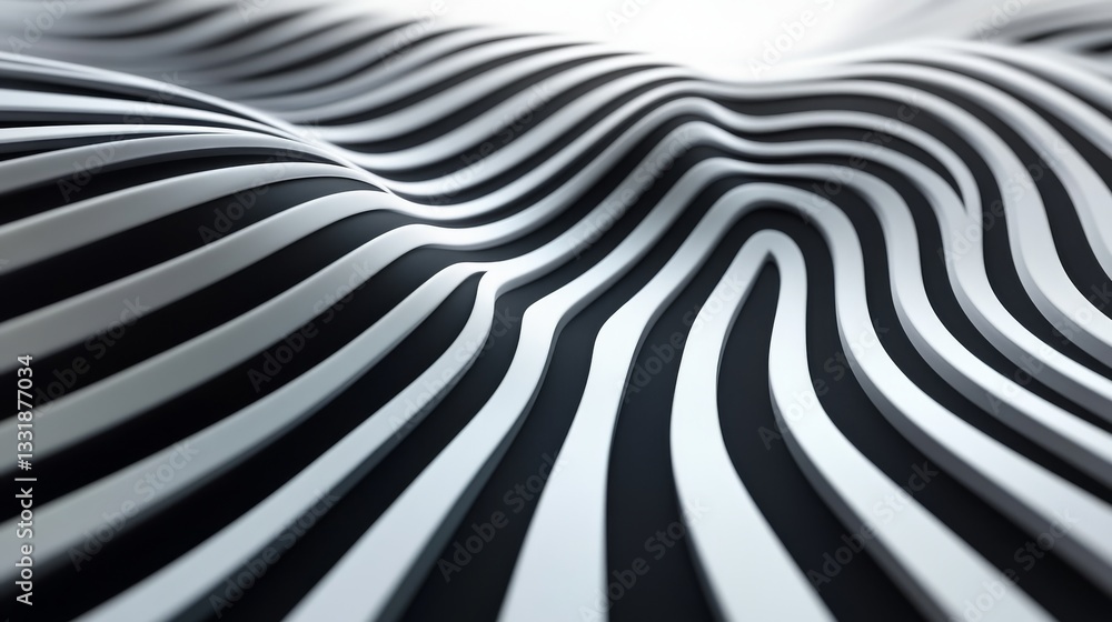 Poster abstract rendering of wavy lines in black and white colors