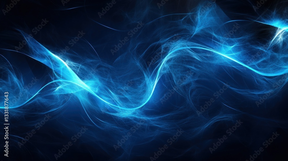 Poster blue glowing abstract waves on dark background creating dynamic energy flow. suitable for digital ar