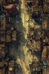 post apocalyptic digital battlemap abandoned stilt city dystopian terrain combat map for tabletop RPG games immersive adventure setting exploration war zone fantasy role playing experience