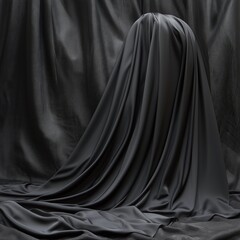 Naklejka premium A luxurious silk satin fabric curtain in dark grey with elegant ruffles