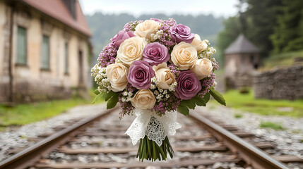 Romantic Bouquet on Train Tracks