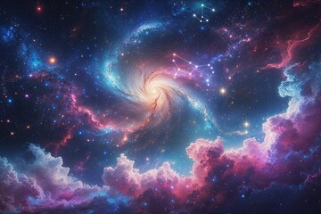 Cosmic Oasis A Dreamlike Journey Through Outer Space with Colorful Nebulas and Dazzling Constellations