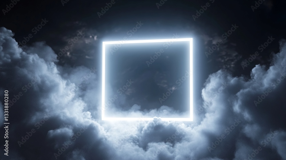 Poster Neon Square Frame in Cloud Setting