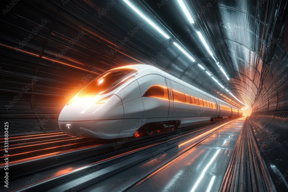 Aufkleber high speed train in futuristic tunnel with modern architecture and dynamic light