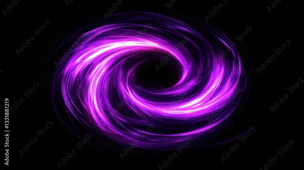 Poster vibrant swirling purple vortex on black background conveys energy and motion. abstract digital art, 