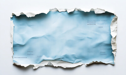 Obraz premium Torn blue paper texture with a soft, crinkled appearance showcased against a white background in bright lighting