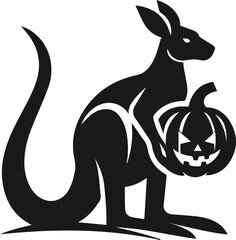 Kangaroo holding a pumpkin vector silhouette