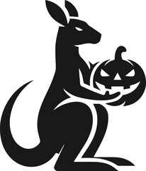Kangaroo holding a pumpkin vector silhouette