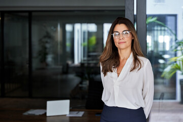 Confident elegant successful 45 years old professional business woman corporate leader, mature...