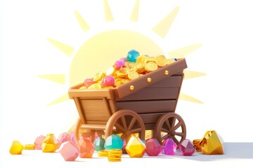 Cheerful Mining Cart with Gems