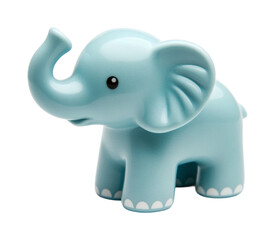 Obraz premium Cute blue ceramic elephant figurine with curved trunk and white details, cut out