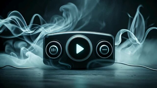 3d thumbnail of music playing, with dim background and rising smoke