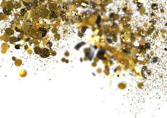 Abstract Golden Confetti on Black Background