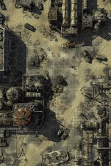 RPG digital battlemap post apocalyptic wasteland ruined gas station dystopian landscape tabletop gaming adventure scenario unique designs high detail terrain for roleplaying games virtual maps strateg