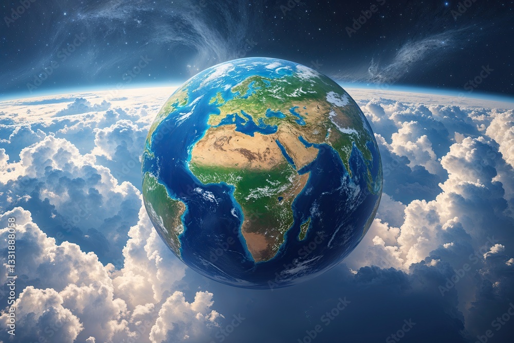 Poster immersive 3d earth animation with dynamic clouds and realistic space atmosphere