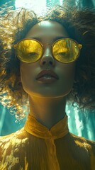 Dreamy woman with golden light reflections