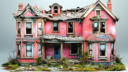 Ruined pink house model
