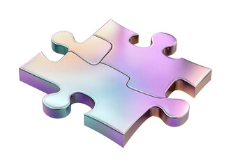 Iridescent metallic puzzle pieces interlocking in abstract design, cut out