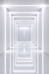 Fototapeta premium Endless corridor illuminated by bright lines creates sense of in