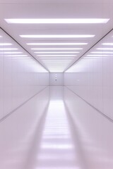 Obraz premium Endless corridor illuminated by bright lights creates futuristic