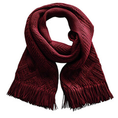 A Knitted Wool Scarf in Rich Burgundy with Geometric Patterns Isolated on Transparent Background
