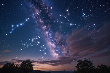 Fototapeta premium Stunning Twilight Sky with Shimmering Stars and a Cosmic Landscape