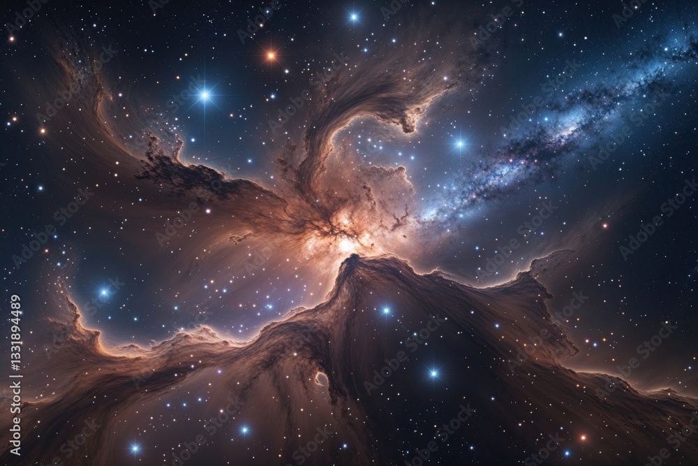 Poster stunning realistic nebula with stars and cosmic dust in deep space background featuring galaxy and u