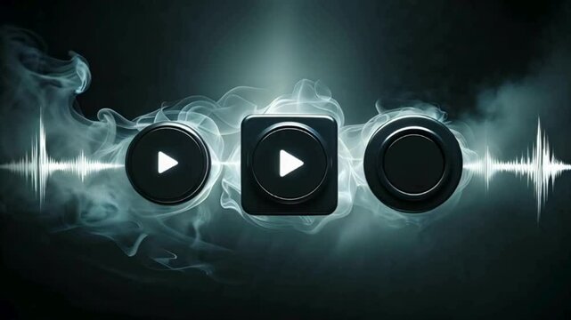 3d thumbnail of music playing, with dim background and rising smoke