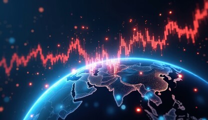 Global financial stock market with futuristic digital red graph effects


