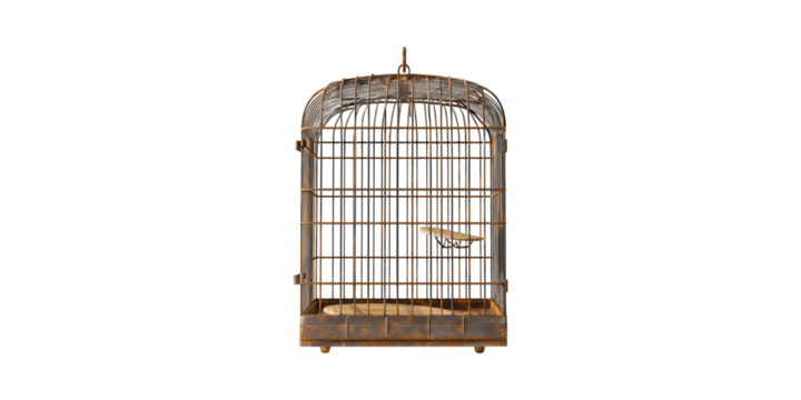 Rustic Empty Birdcage. Symbol Of Freedom And Confinement Isolated On Transparent Background