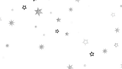 A simple abstract graphic with silver stars scattered on a black background. The stars are various sizes and give off a bright, shiny and sparkling feel.