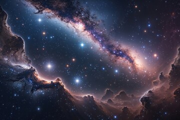 Fototapeta premium Breathtaking Cosmic Scenery Showcasing Star Clusters and Deep Space Nebulae