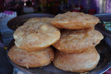 Huge Kachori, a spicy deep-fried snack from the Indian subcontinent