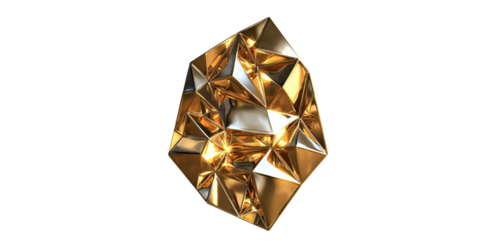 Abstract Geometric Gold Crystal Sculpture. Modern Art And Luxury Design Element Isolated On Transparent Background - Powered by Adobe
