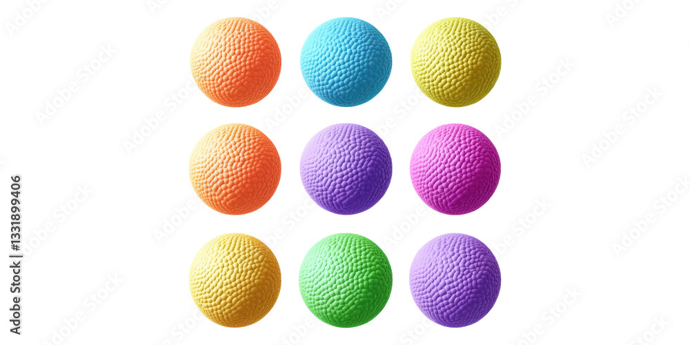 Poster colorful textured spheres in grid arrangement. vibrant design elements for creative projects isolate