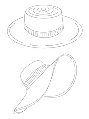 Minimalist sun hats with detailed wrapping on a white background