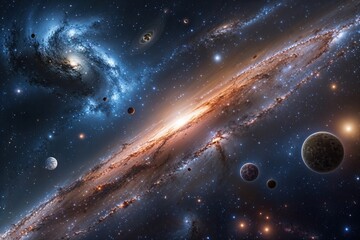 Obraz premium Stunning Cosmic Landscape Filled with Stars and Planets A Comprehensive View of the Universe